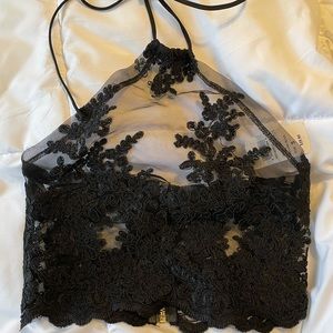 Windsor Black Lace Halter Crop Top - NWT